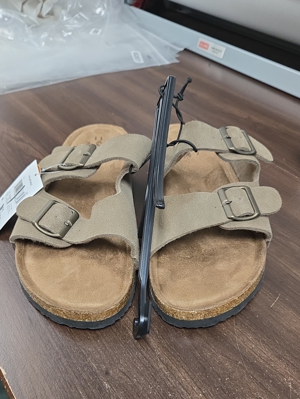 George Size 11 Grey Beige Leather Slide Sandal